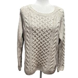 Carhartt Chunky Cable Knit Sweater Elbow Patches Cream Size Large Classic